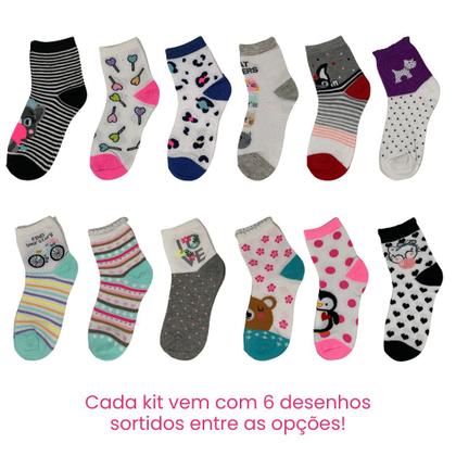 Imagem de Kit c/ 6 Meia Feminina Adulto Com Desenhos Bruna Lian