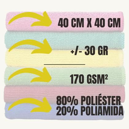 Imagem de Kit C/ 6 - Pano De Microfibra 40 X 40cm - Neves - Pia - Multiuso - Limpeza Geral - Cores Sortidas