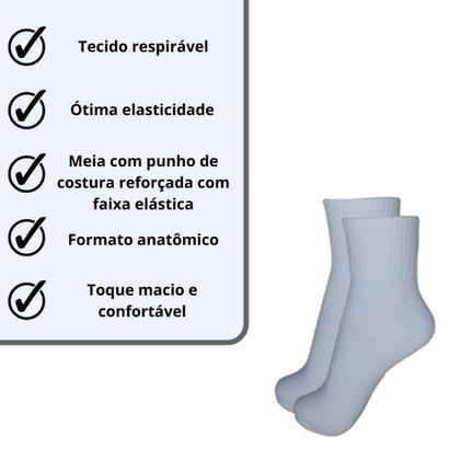Imagem de Kit C/6 Pares Meias Lisa Cano Longo Algodão Adulto Masculina Unissex Esportiva Casual 40-46