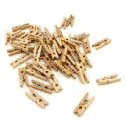 Imagem de Kit C/ 60 Mini Pregadores Prendedores De Madeira Natural