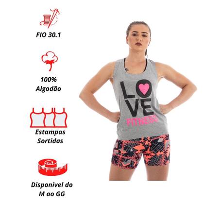 Imagem de Kit C/8 Camisas Regatas Femininas Treino Academia Estampadas