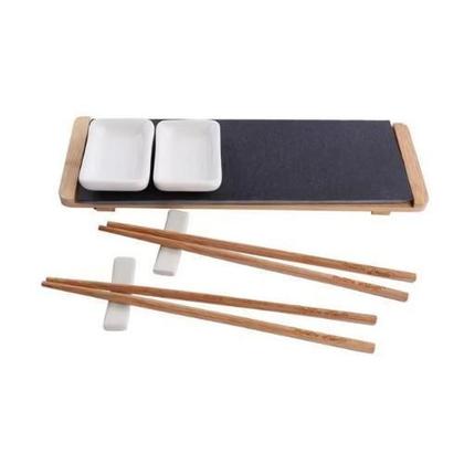 Imagem de Kit C/8 Peças Para Servir Sushi Em Bambu Ardósia E Porcelana