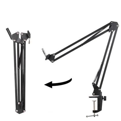 Imagem de Kit c/ Pedestal/Braço Articulado p/ Microfone Condensador, Espuma, Tiras, Adaptador 3/8" p/ 5/8"