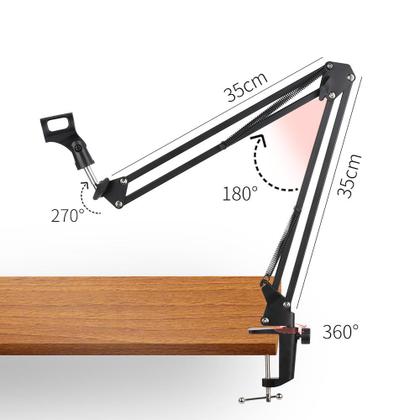 Imagem de Kit c/ Pedestal/Braço Articulado p/ Microfone Condensador, Espuma, Tiras, Adaptador 3/8" p/ 5/8"
