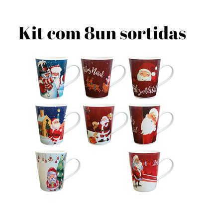 Imagem de Kit c8 Canecas Natal Café 350ml Lembrança Presente PapaiNoel