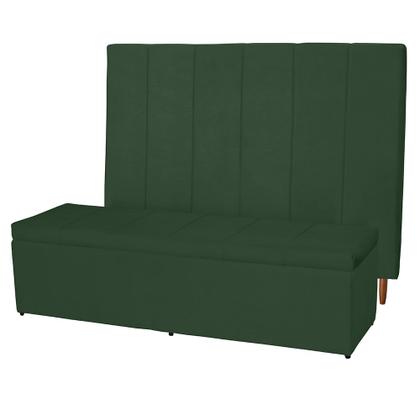 Imagem de Kit Cabeceira 193Cm p/ Cama Box King + Baú 193Cm Calçadeira Estofada Vitória Suede Verde Militar