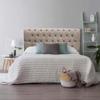 Imagem de Kit Cabeceira + Calçadeira Baú Capitonê Livia 195cm King Size Para Cama Box material sintético Bege - Gat Magazine