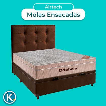 Imagem de Kit Cabeceira + Cama Box Bau + Colchão Casal Molas Ensacadas Airtech Ortobom