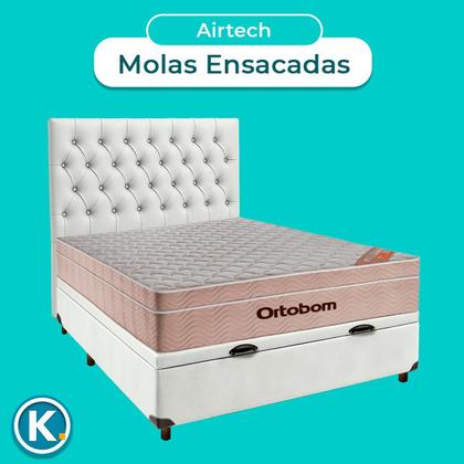 Imagem de Kit Cabeceira + Cama Box Bau + Colchão Casal Molas Ensacadas Airtech Ortobom