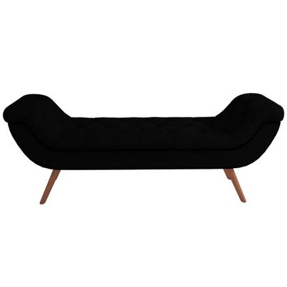 Imagem de Kit Cabeceira Cama Box Casal 140 cm Madrid com Puff Recamier Santorini P05 Bouclê Preto - Lyam Decor