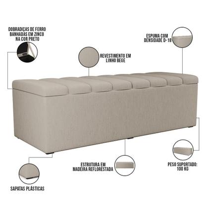 Imagem de Kit Cabeceira Cama Box Casal King 195cm Com Calçadeira Baú Dália W01 Linho Bege - Lyam