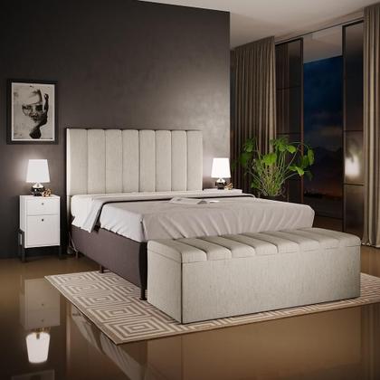 Imagem de Kit Cabeceira Cama Box Casal King 195cm Com Calçadeira Baú Dália W01 Linho Bege - Lyam