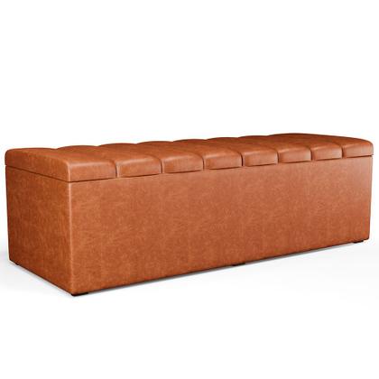 Imagem de Kit Cabeceira Cama Box Casal King 195cm com Calçadeira Baú Dália W01 material sintético Camel - Lyam