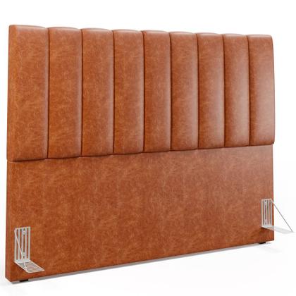 Imagem de Kit Cabeceira Cama Box Casal King 195cm com Calçadeira Baú Dália W01 material sintético Camel - Lyam
