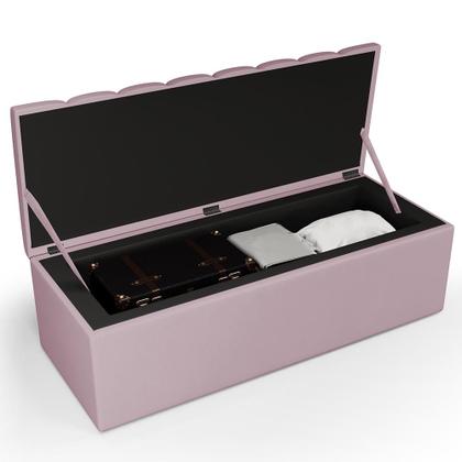 Imagem de Kit Cabeceira Cama Box Casal Queen 160cm Com Calçadeira Baú Dália W01 Suede Rosê - Lyam Decor