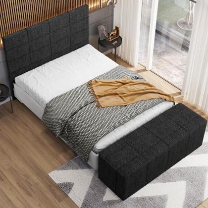 Imagem de Kit Cabeceira Cama Box King 195cm com Calçadeira Roma W01 Linho Chumbo- Lyam