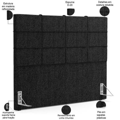 Imagem de Kit Cabeceira Cama Box King 195cm com Calçadeira Roma W01 Linho Chumbo- Lyam