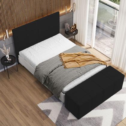 Imagem de Kit Cabeceira Cama Box King 195cm com Calçadeira Roma W01 Suede Preto - Lyam