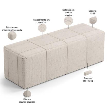 Imagem de Kit Cabeceira Cama Box Queen 160cm com Calçadeira Roma W01 Linho Cru- Lyam