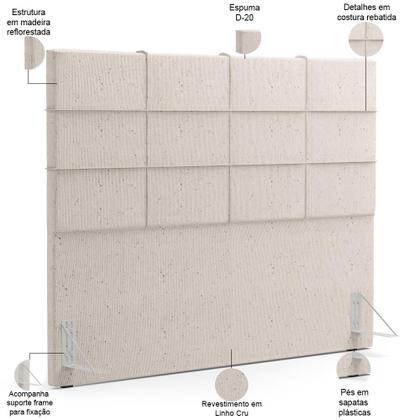Imagem de Kit Cabeceira Cama Box Queen 160cm com Calçadeira Roma W01 Linho Cru- Lyam