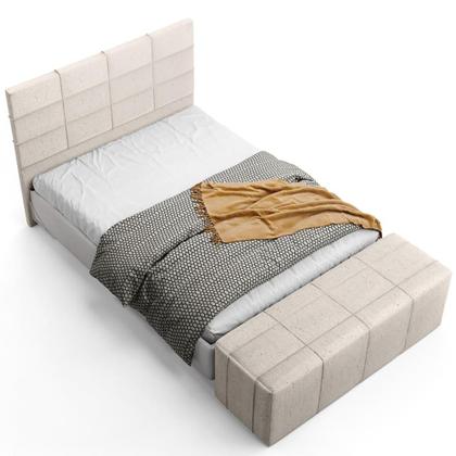 Imagem de Kit Cabeceira Cama Box Queen 160cm com Calçadeira Roma W01 Linho Cru- Lyam