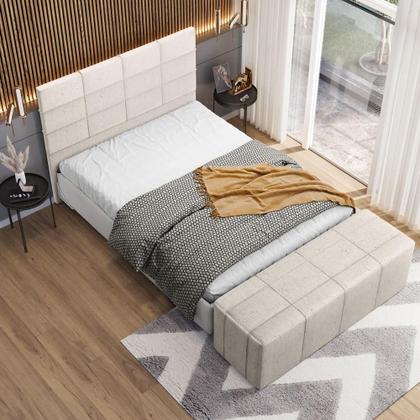 Imagem de Kit Cabeceira Cama Box Queen 160cm com Calçadeira Roma W01 Linho Cru- Lyam