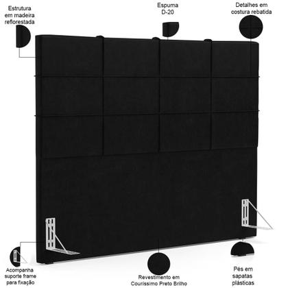 Imagem de Kit Cabeceira Cama Box Queen 160cm com Calçadeira Roma W01 material sintético Preto - Lyam