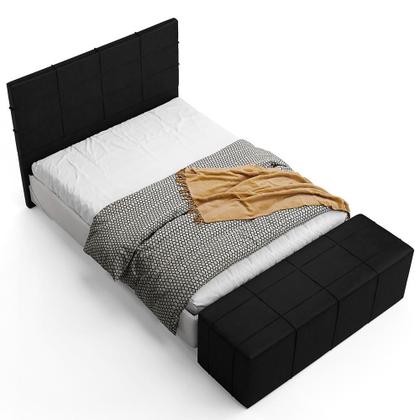 Imagem de Kit Cabeceira Cama Box Queen 160cm com Calçadeira Roma W01 material sintético Preto - Lyam