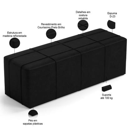 Imagem de Kit Cabeceira Cama Box Queen 160cm com Calçadeira Roma W01 material sintético Preto - Lyam