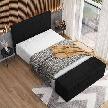 Imagem de Kit Cabeceira Cama Box Queen 160cm com Calçadeira Roma W01 material sintético Preto - Lyam
