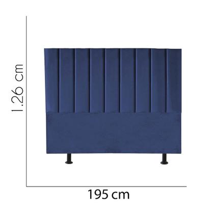 Imagem de Kit Cabeceira Carla e Calçadeira Industrial 195cm King Size Box Ferro Preto Sintético Azul Marinho - Ahz Móveis