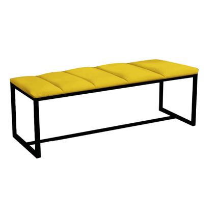 Imagem de Kit Cabeceira Carla e Recamier Industrial 195cm King Size Box Ferro Preto Sintético Amarelo - Ahz Móveis