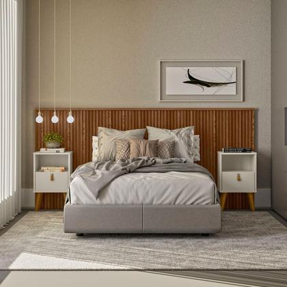 Imagem de Kit Cabeceira Casal 240cm Celine Com Mesa De Cabeceira 01 Gaveta Loreta L05 Freijó  - Lyam Decor