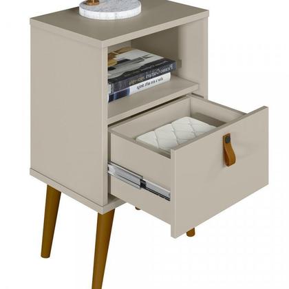 Imagem de Kit Cabeceira Casal Queen Ripada 240cm com 2 Mesas de Apoio 1 Gaveta 1 Nicho Pés Palito