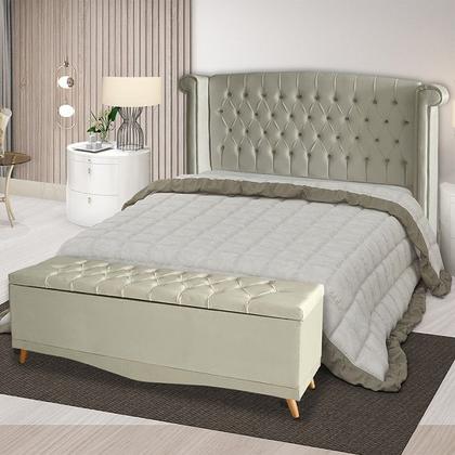 Imagem de Kit Cabeceira De Cama Box e Calçadeira Baú Luxo King 195 cm Suede Porcelana Eli Móveis