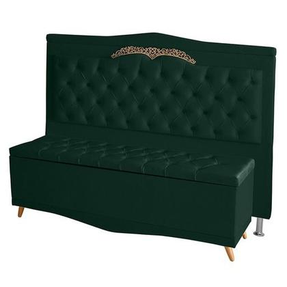 Imagem de Kit Cabeceira de Cama Box e Calçadeira Baú Madri Casal 140 cm Suede Verde Ec Móveis