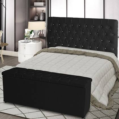 Imagem de Kit Cabeceira De Cama Box e Calçadeira Baú Paris King 195 cm 195 x126 Capitonê material sintético Preto Do Lar Móveis
