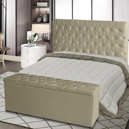 Imagem de Kit Cabeceira De Cama Box e Calçadeira Baú Paris Queen 160 cm Capitonê material sintético Bege Do Lar Móveis