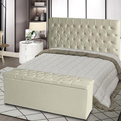 Imagem de Kit Cabeceira De Cama Box e Calçadeira Baú Paris Queen 160 cm Capitonê Suede Porcelana Eli Móveis