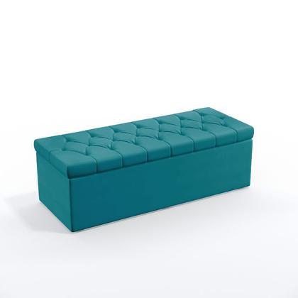 Imagem de Kit Cabeceira Decorativa Para Cama Box Antares e Calçadeira Sagitarius 140 Para Cama Casal Sued Azul Turquesa Aradecor