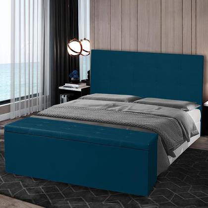 Imagem de Kit Cabeceira e Calçadeira Baú Casal Queen 1,60m Berlim Suede Azul Marinho Dal Poz Estofados