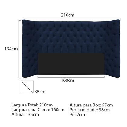 Imagem de Kit Cabeceira e Calçadeira Baú Queen Everest P02 160 cm para cama Box Suede Azul Marinho - Amarena Móveis