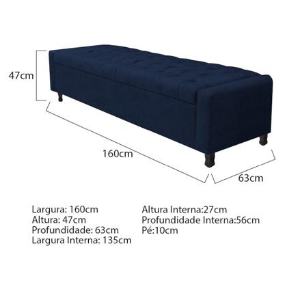 Imagem de Kit Cabeceira e Calçadeira Baú Queen Everest P02 160 cm para cama Box Suede Azul Marinho - Amarena Móveis