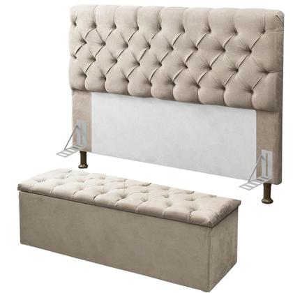 Kit Cabeceira E Calçadeira Bau Recamier Casal 140 cm Capitone Suede - KAZAMOV Imagem de Kit Cabeceira E Calçadeira Bau Recamier Casal 140 cm Capitone Suede
