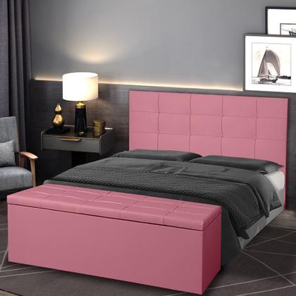 Imagem de Kit Cabeceira e Calçadeira Baú Solteiro 0,90m Roma Suede Rosa Dal Poz Estofados