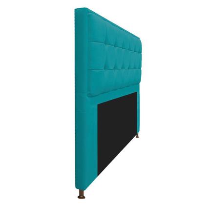 Imagem de Kit Cabeceira e Calçadeira Copenhague 140 cm Casal Suede Azul Turquesa - Doce Sonho Móveis