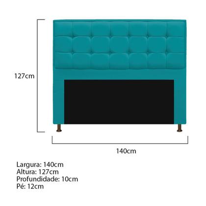 Imagem de Kit Cabeceira e Calçadeira Copenhague 140 cm Casal Suede Azul Turquesa - Doce Sonho Móveis