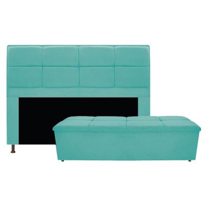 Imagem de Kit Cabeceira e Calçadeira Munique 195 cm King Size Suede Azul Tiffany AM Decor