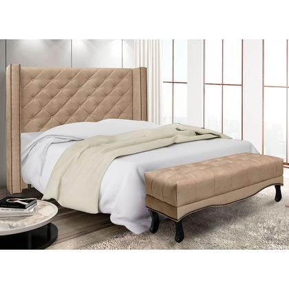 Imagem de Kit Cabeceira e Calçadeira Recamier Queen 1,60m Vicenza Suede Bege - Pallazio