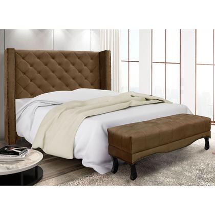 Imagem de Kit Cabeceira e Calçadeira Recamier Queen 1,60m Vicenza Suede Caramelo - Pallazio